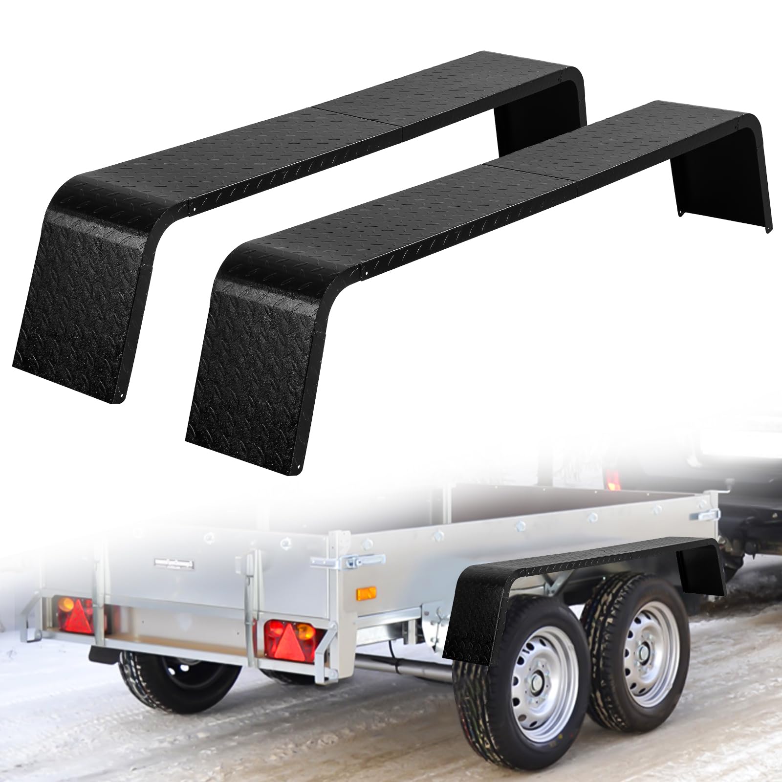 OUKIDR Tandem Axle Trailer Fenders, Steel 14 Gauge Diamond Tread Plate, Trailer Fenders 10