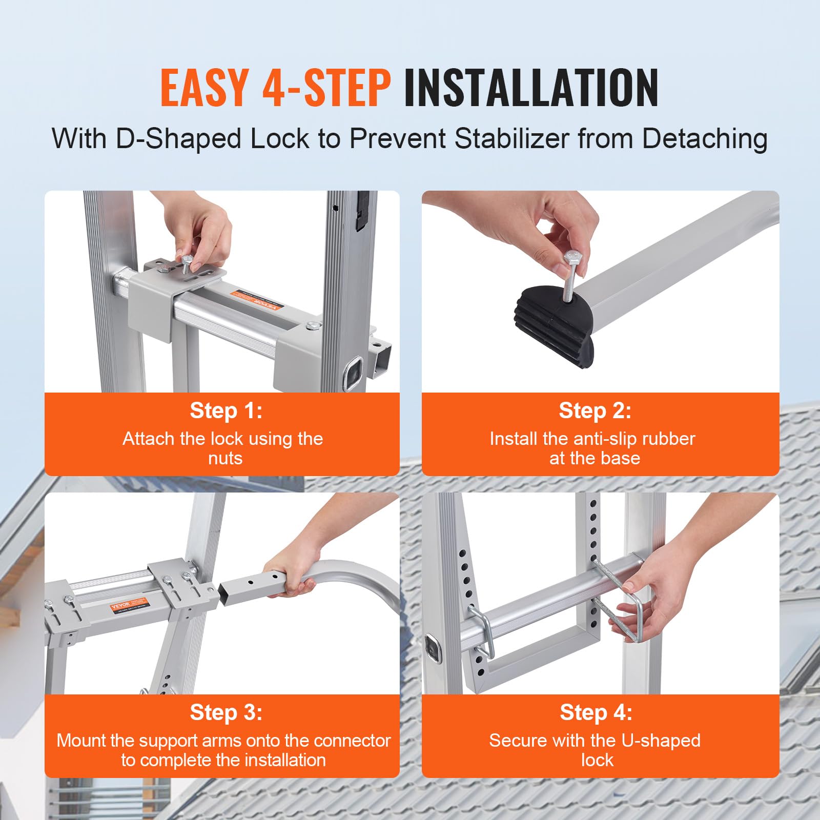 VEVOR Stabilizzatore per Scale, Gancio per Tetto in Acciaio per Impieghi Gravosi, Stabilizzatore per Scale, Accessorio di Estensione per Parete/Apertura Alare, Bracci Distanziatori per Scale Stabili