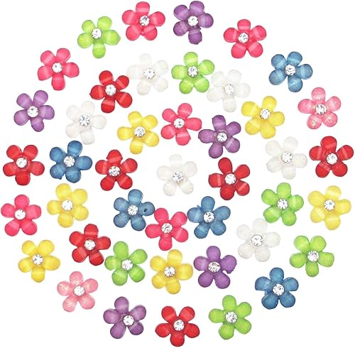 80 mini flores de resina de 0.394 in (0.4 pulgadas) con diamantes de imitación brillantes, botones de resina plana de resina, flores para