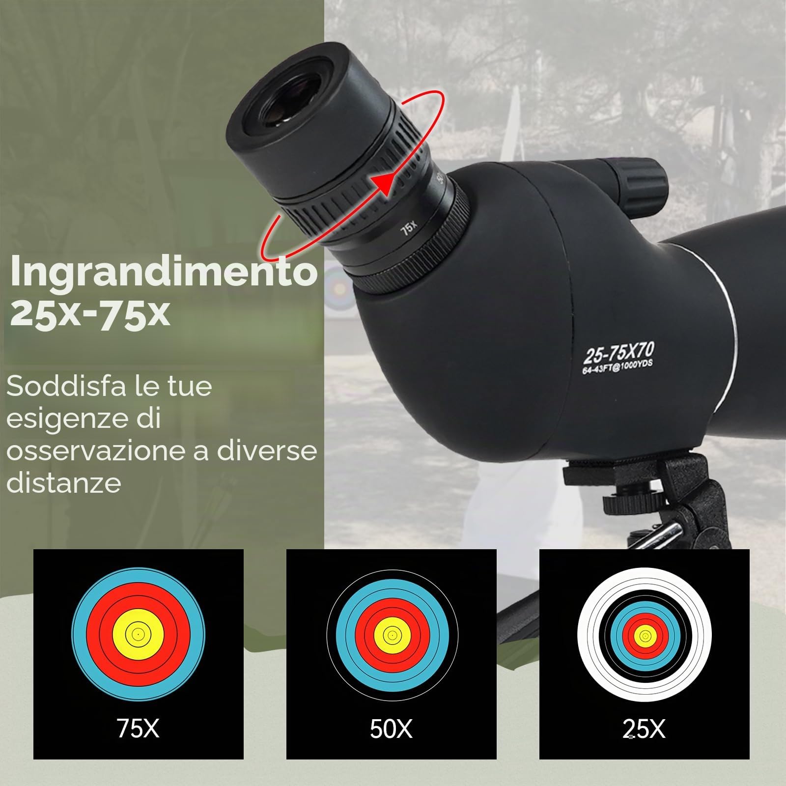 Svbony SV28PLUS Cannocchiale con Treppiedi Smartphone Adapter, 25-75x70mm con A5 Rosso Bordeaux FMC BAK4 IP65, Telescopi Spotting Scope per Adulti tiro a segno Tiro con l'arco Birdwatching