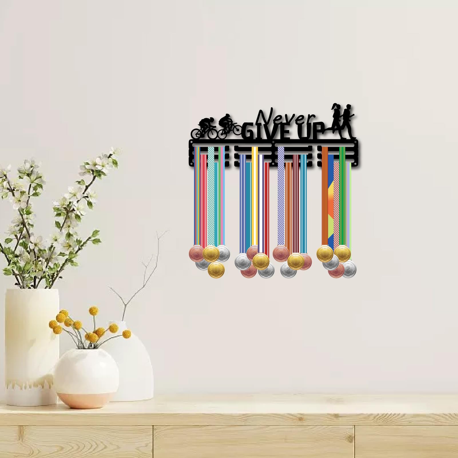 Porta Medaglie Da Parete Never Give Up - Espositore Per 70+ Medaglie E Trofei - Foto 12
