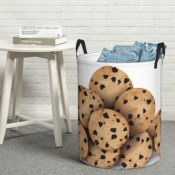 Food Chocolate Chip Biscuits Laundry Basket with Handle, Large Collapsible Round Laundry Hamper Bin, Versatile Storage Basket for Dirty Clothes, Waterproof Dirty Clothes Hamper Small