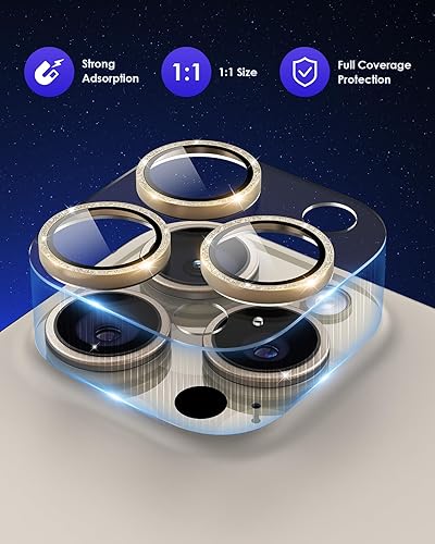 Miniatura 24 de Protector de lente de cámara compatible con iPhone 15 Pro/iPhone 15 Pro Max [metal de cobertura completa] Pantalla de vidrio templado 9H, cubierta