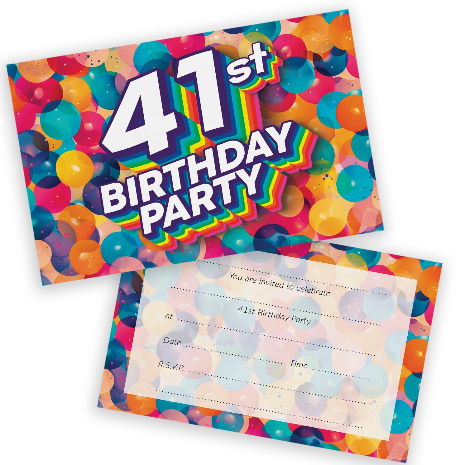 41st Birthday Party Invitations Men Women - Rainbow Balloons 20 Pack - Adults Birthday Invitations for Friends Family A6 Bday Party Invites Invitation Cards with Folding Envelopes