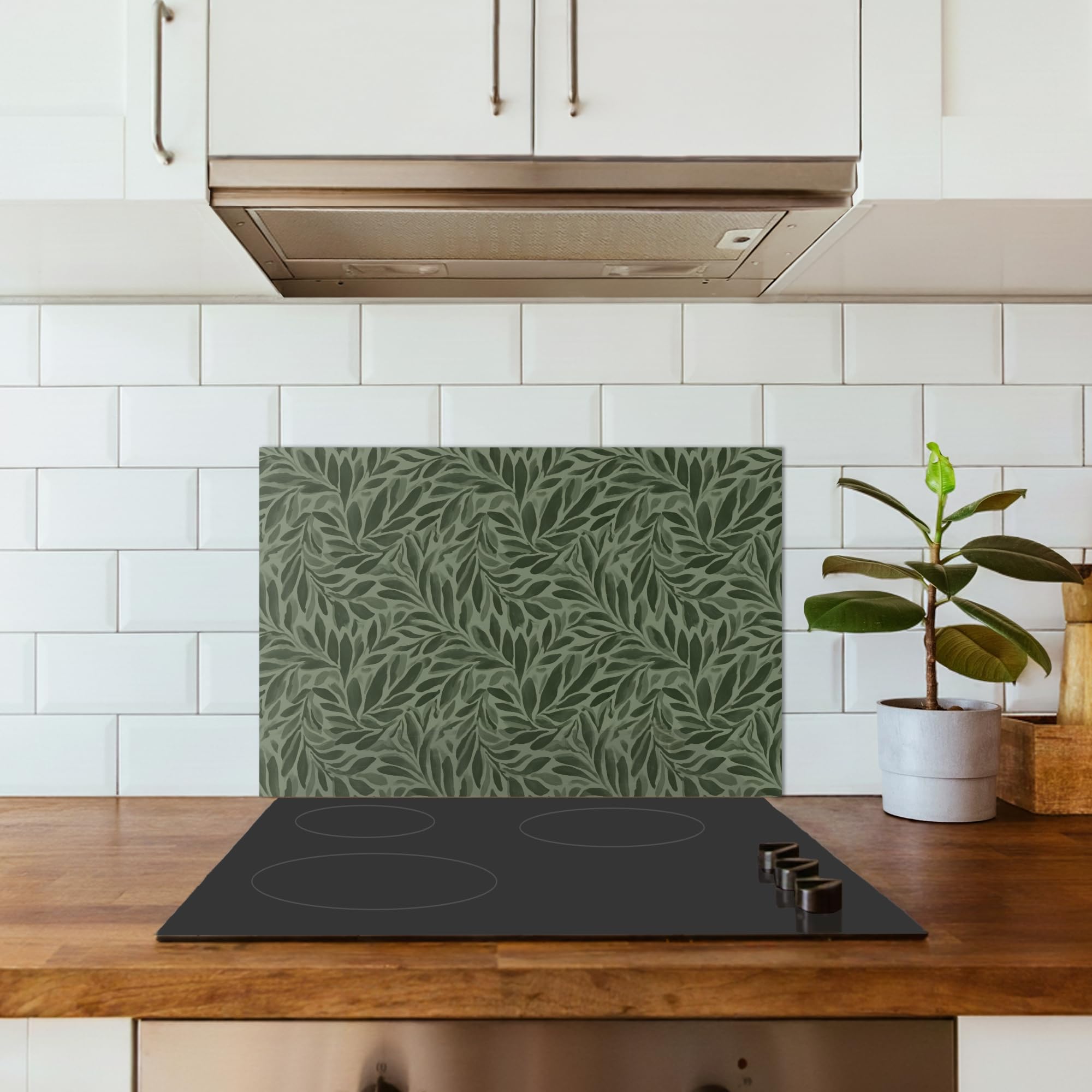 KitchenYeah© Spritzschutz Küchenrückwand 60x40 cm Selbstklebend Küche Rückwand Küchenwand Wand Küchenfront Verkleidung Küchenspritzschutz Blätter - Bio - Grün