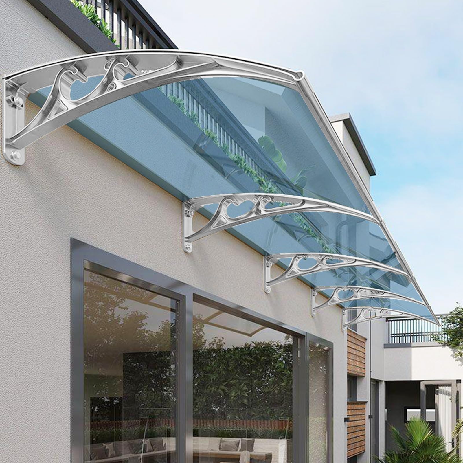 Auvent de porte d'entrée en polycarbonate argenté, l'élégance architecturale anti-UV de 350 cm