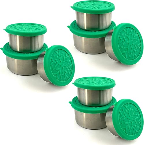 Miniatura 9 de Contenedores de almacenamiento de alimentos de acero inoxidable – Juego de recipientes apilables de metal ligero con tapas de silicona a prueba de