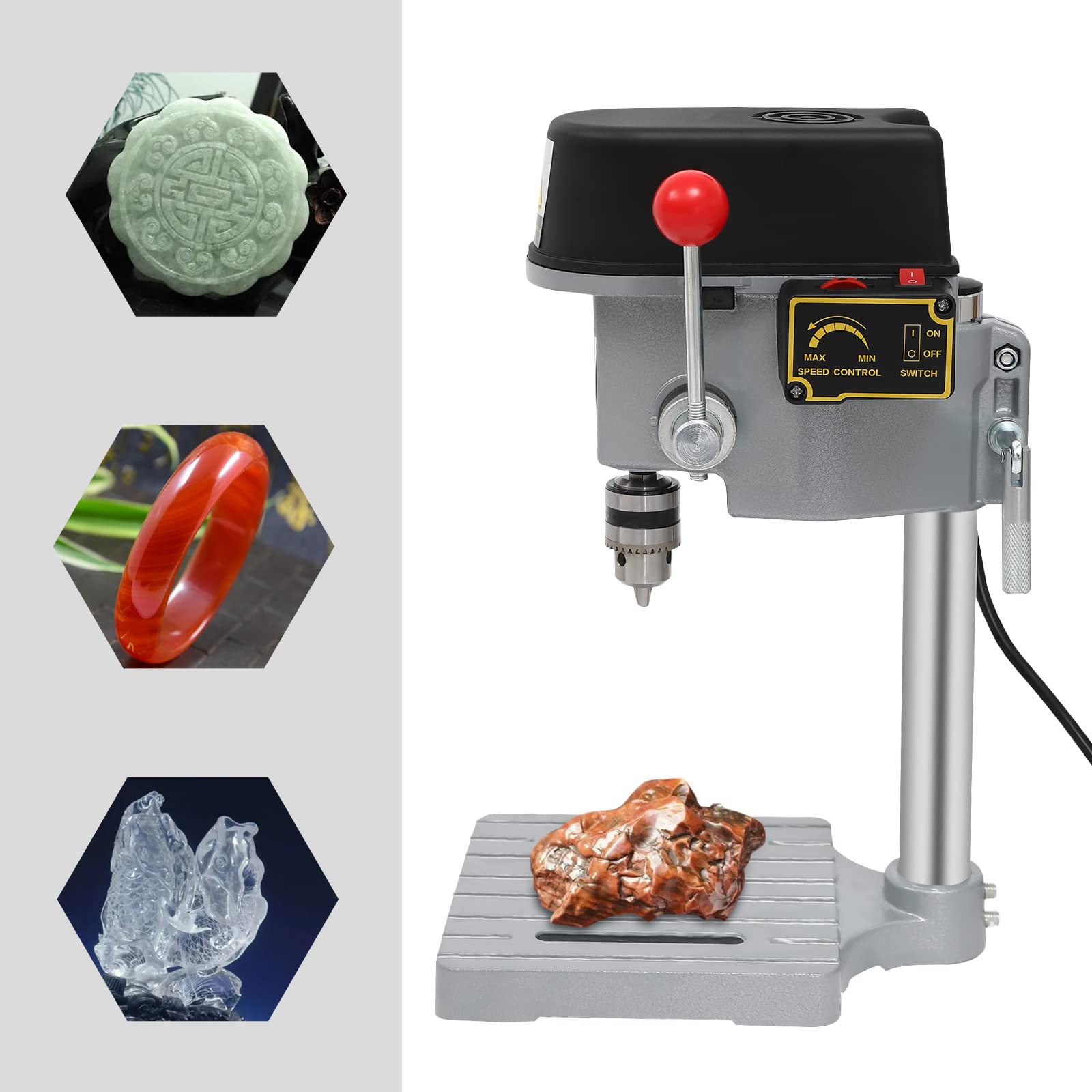 MINRS Trapano da tavolo, 340 W, a colonna con 3 velocità, regolabile, 1800-8000r/min, 2200-10000r/min, 2600-12000r/min per legno, metallo, plastica