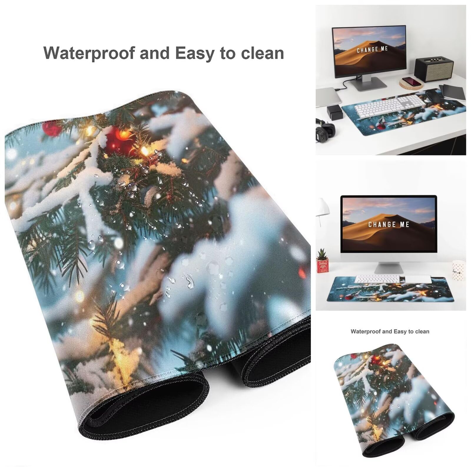 Alfombrilla Ratón Navidad Alfombrilla Ratón XXL 1600 x 800 mm, Invierno Mouse Pad Gaming con Bordes Cosidos, Impermeable Mousepad XXL Base de Goma Antideslizante Duradera, Mouse Pad para Oficina Q802