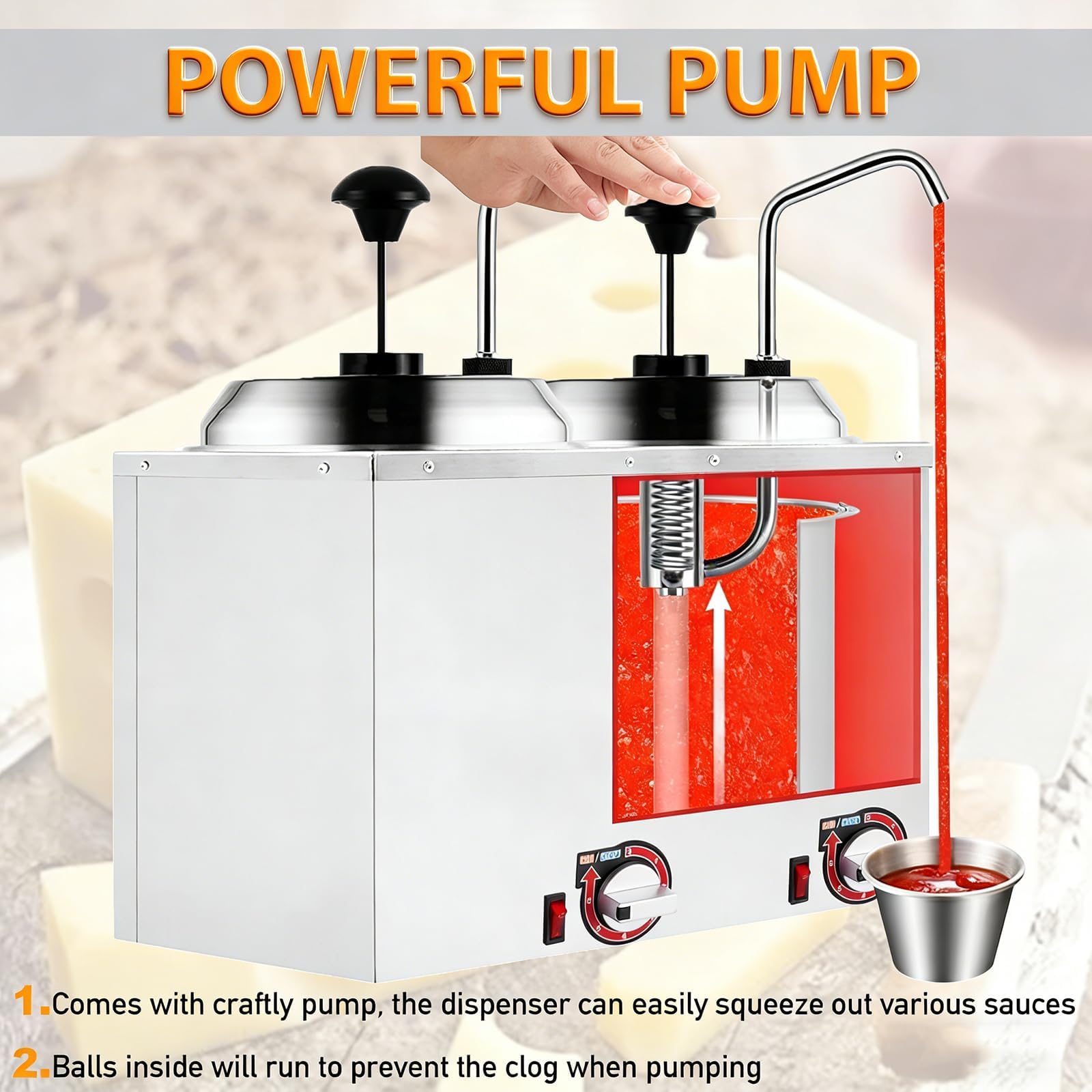Dispensador eléctrico Comercial de Calentador de Salsa - Calentador de Queso Caliente/Nacho de encimera de Acero Inoxidable, para Caramelo de Chocolate Caliente