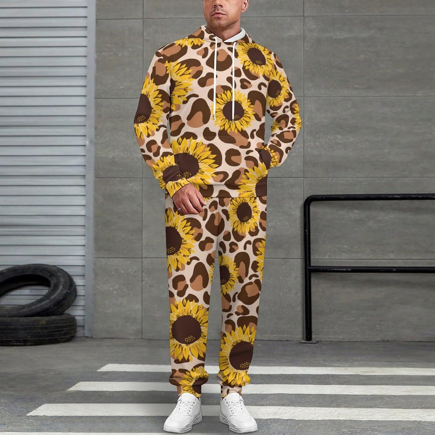 ヒョウ柄 ひまわり スウェット パーカー 上下セット ジャージ メンズ レデイース トレーニングウェア スポーツウェア ランニングウ