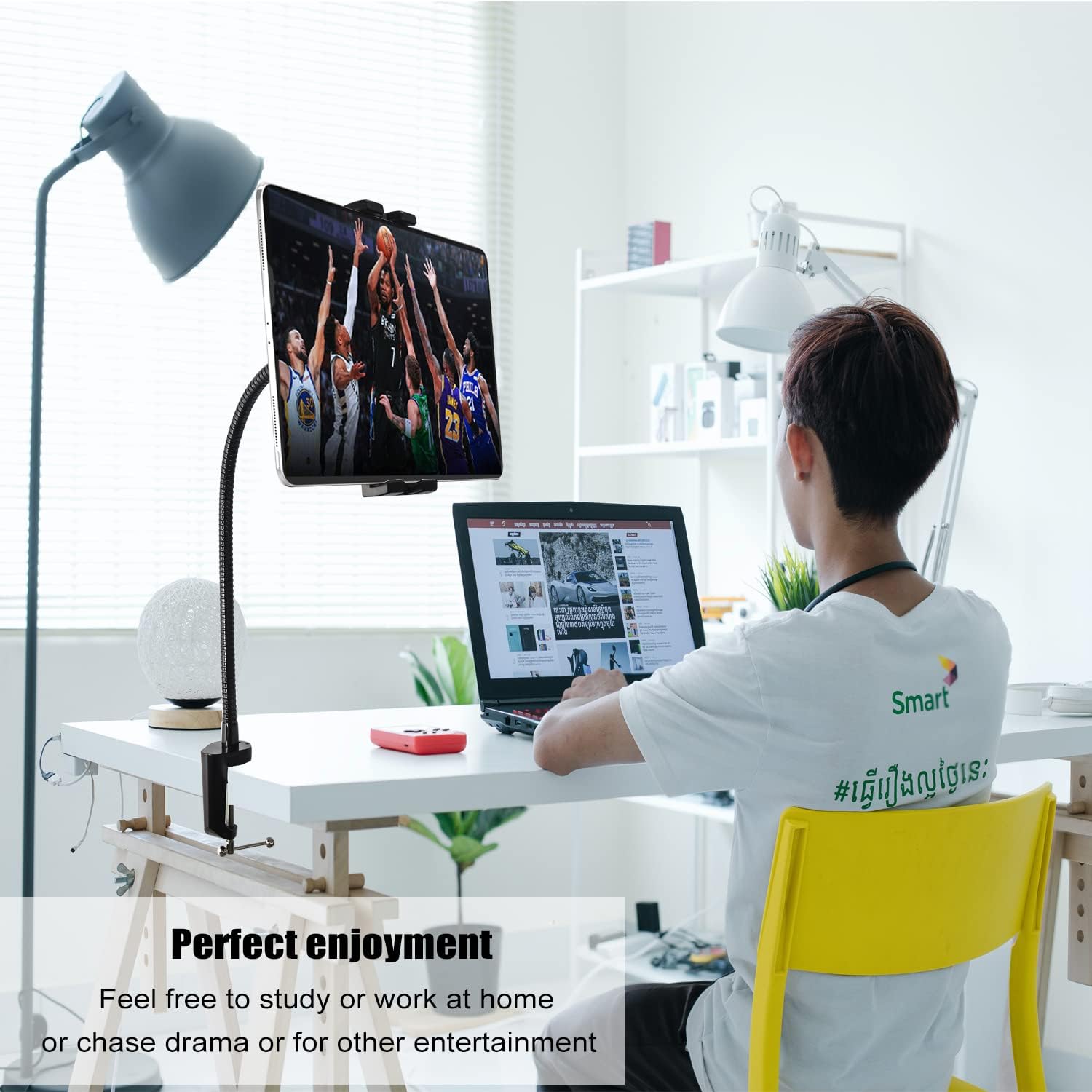 Kolasels Gooseneck Tablet Mount Holder for 4-13" iPad & Phone, Heavy Duty Desk/Bed Tablet Stand, Flexible Arm Clip Tablet & Phone Mount for iPad Pro 12.9 10.5 9.7 Air Mini, Samsung Tabs, iPhone etc : Electronics