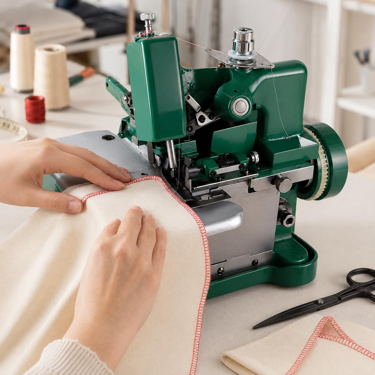 435D Przemysłowa maszyna do szycia owerloków, 3-4 nici Heavy Duty Overlocker z regulowaną długością ściegu, metalowa rama i akcesoria