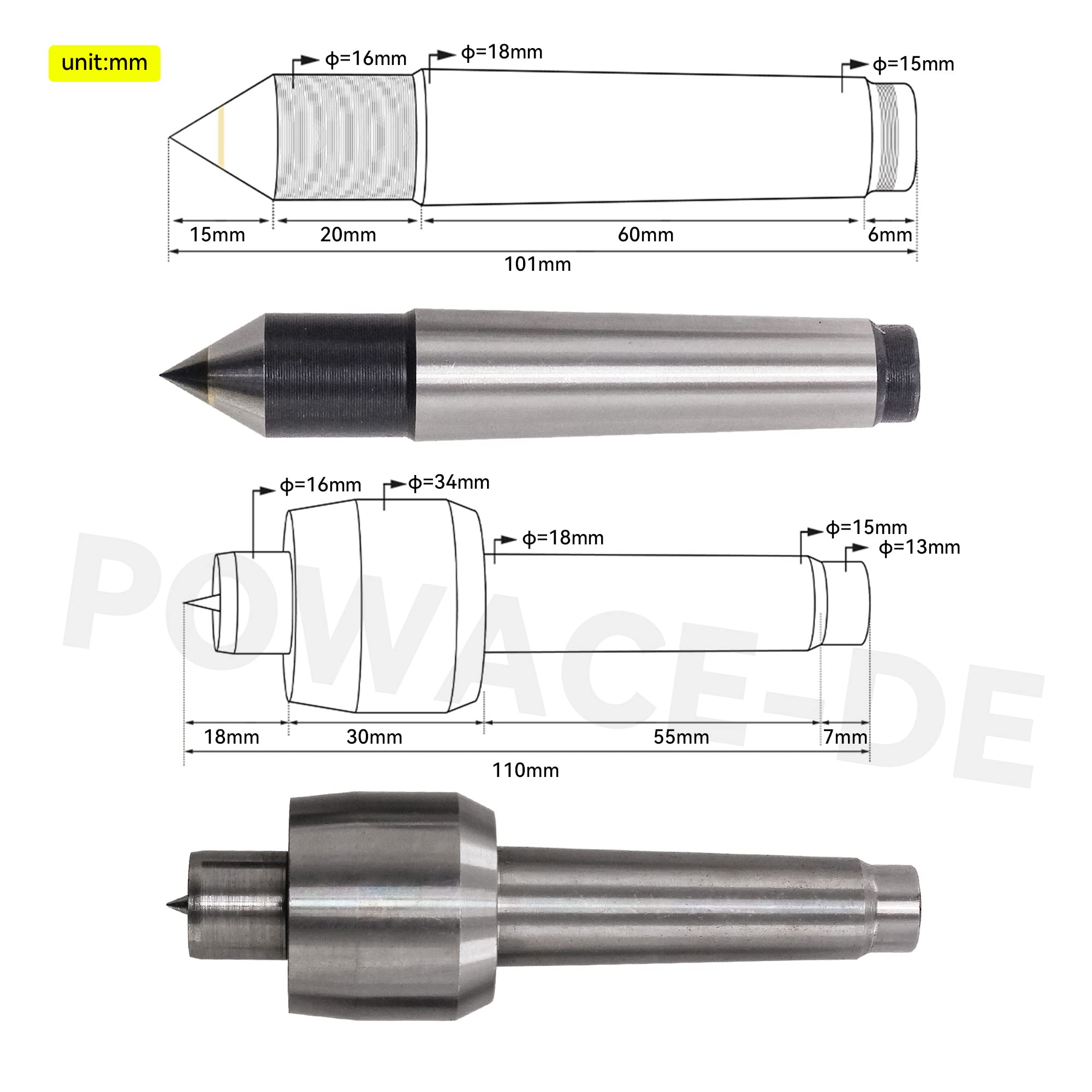 RATTMMOTOR 65 mm Tokarka Centrum Morse'a 2 Live Center ruchomy konik MT2 z 4 wymiennymi głowicami do frezarki do grawerowania CNC 4. Oś Frez rotacyjny CNC