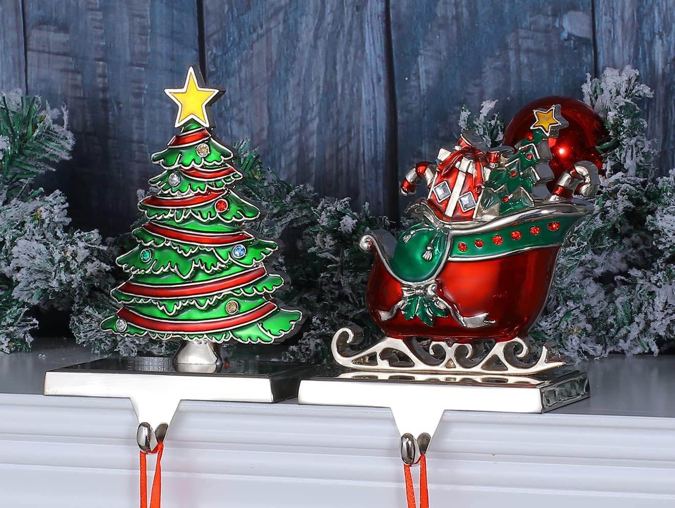 Christmas Stocking Holders for Mantel Set of 2, Stocking Hangers for Fireplace