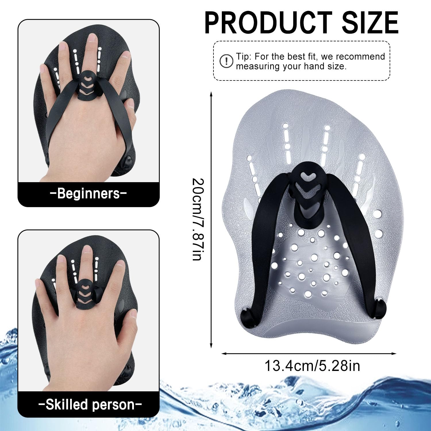 2 Paia Palette Nuoto Piscina, Palette Nuoto Regolabili per Adulti e Bambini, Strumenti di Allenamento per le Mani in Silicone, Unisex, ideale per gli Esercizi in Piscina