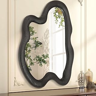 Comprar AAZZKANG Espejo irregular negro asimétrico montado en la pared, espejo grande y moderno con marco de madera para baño, dormitorio, sala de estar, entrada, 60 x 40 cm