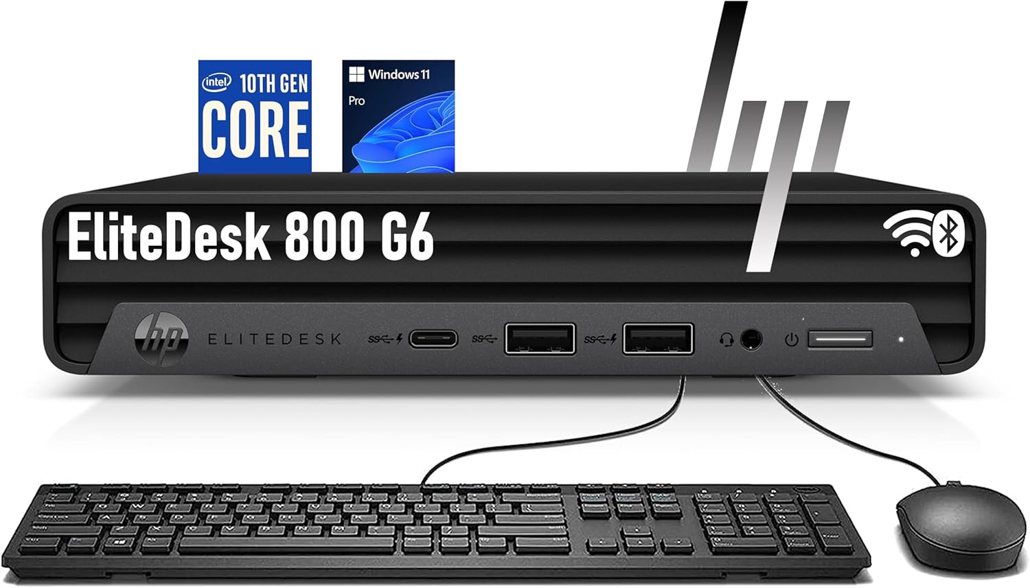 HP EliteDesk 800 G6 Business Desktop Mini PC Computer, Six-Core i5-10500T, 16GB DDR4 RAM, 256GB SSD, Keyboard & Mouse, 4K Support, WiFi, Bluetooth, Windows 11 Pro (Renewed)