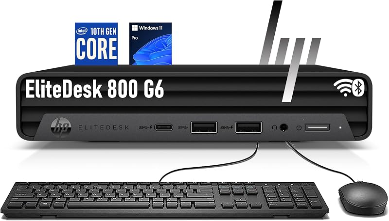 Mini PC de sobremesa HP EliteDesk 800 G6 Business, Six-Core i5-10500T, 16 GB DDR4 RAM, 256 GB SSD, teclado y ratón, soporte 4K, WiFi, Bluetooth, Windows 11 Pro (renovado)