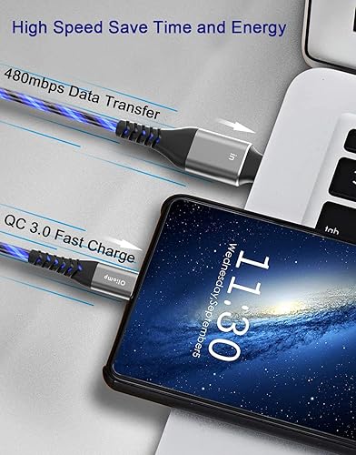 Miniatura 5 de Cable USB C a USB C de 6 pies 60 W 3A con luz USB C, cable de carga rápida, cable LED tipo C a tipo C para iPhone1515Pro15Plus15ProMaxiPad