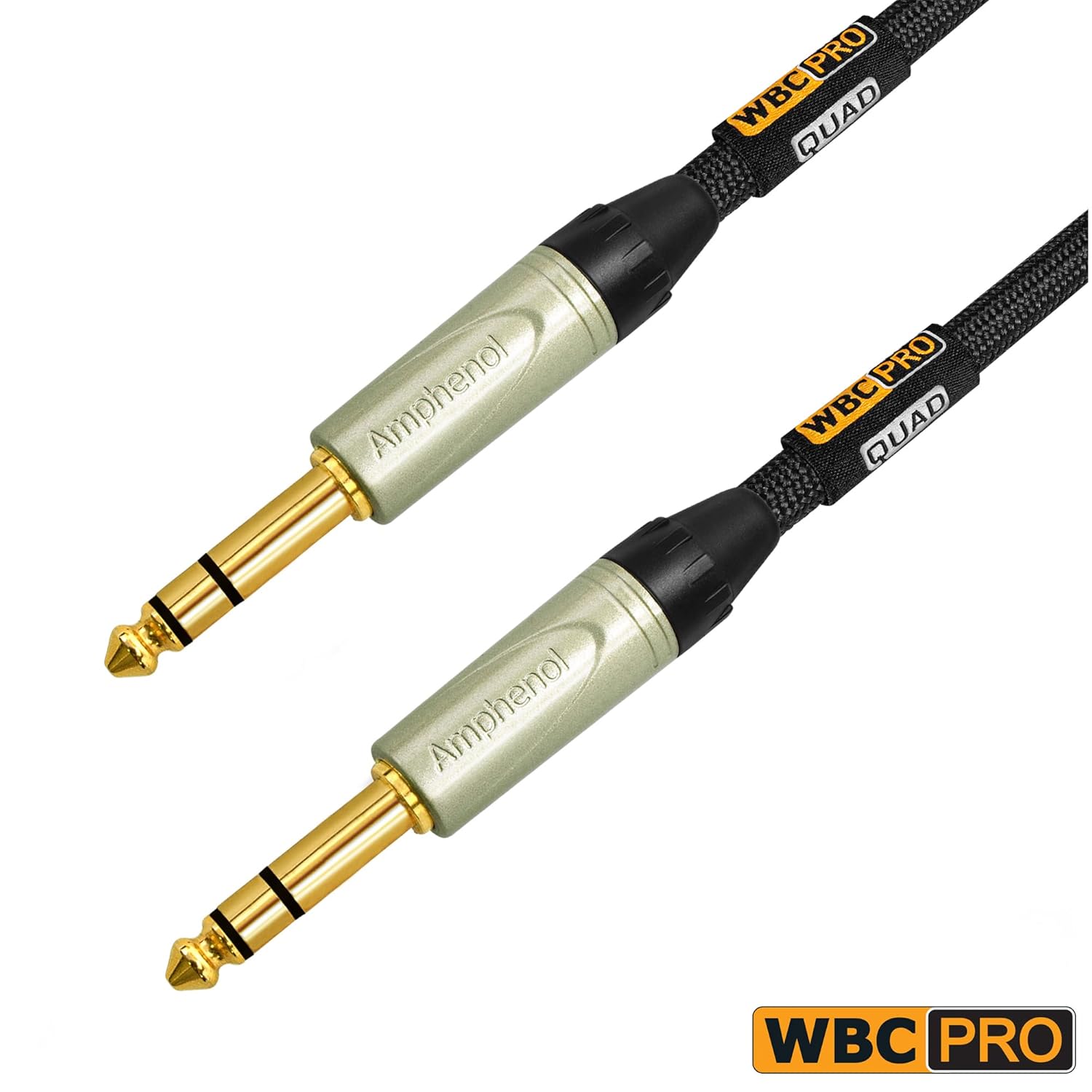4 Units - 20 Foot - WBC-PRO-Quad Ultra-Silent Ultra-Flexible Balanced Star-Quad Cable with Amphenol QS3P-AU ¼ Inch (6.35mm) Gold Straight TRS Stereo Phone Plugs & Black Tweed Jacket