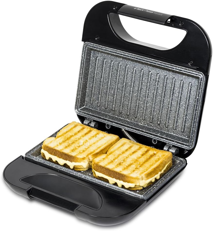 Cecotec Sandwich Maker with Grill Plates and Marble RockStone Coating Rock’nToast Square. 750 W. Locking Clasp and Cable-Storage Gap.