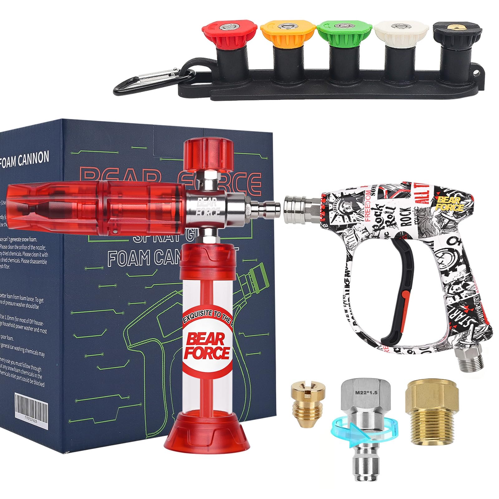 BEAR FORCE Pistola idropulitrice 3000 PSI con mini cannone in schiuma da 32 once e ugello orifizio 1,10 mm, pistola a spruzzo regolabile per idropulitrice, pistola a spruzzo con attacco rapido