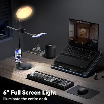 UTEBIT Zoom Lighting for Computer, Adjustable Desk Video Conference Lighting for Video Calls, Desk Ring Light with Stand and Phone Holder for Webcam, Home Office, Online Meetings, Live Streaming