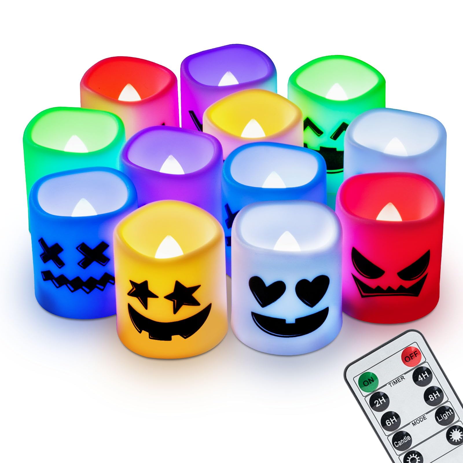 Homemory 12Pack Remote Control Flameless Candles, 400+Hour Flameless Candles, 2/4/6/8H Timer Led Votive Candles, 6 Color Battery Operated Tea Lights