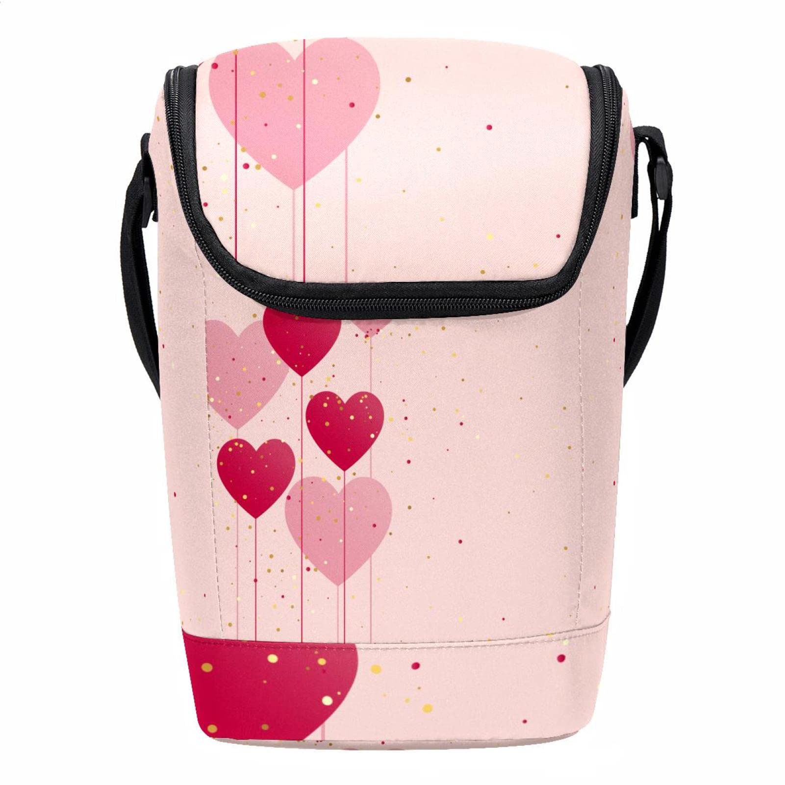 Lonchera grande portacomidas con corazones rosados y correa ajustable bandolera térmica