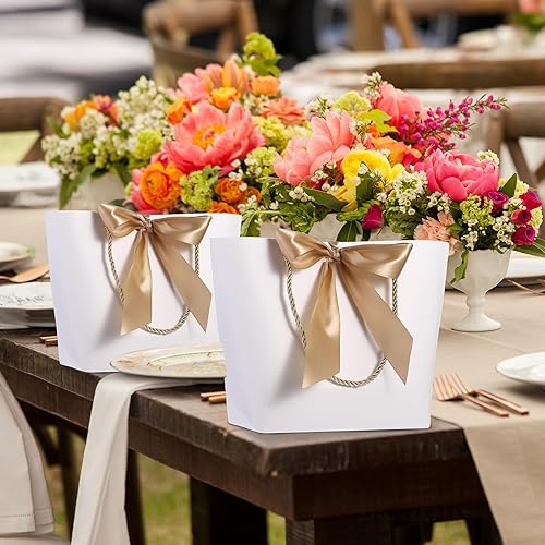 Miniatura 6 de Outus 12 bolsas de regalo de papel para novia, bolsas de agradecimiento con asa, etiquetas de lazo, bolsa de ducha de boda para invitados, dama de