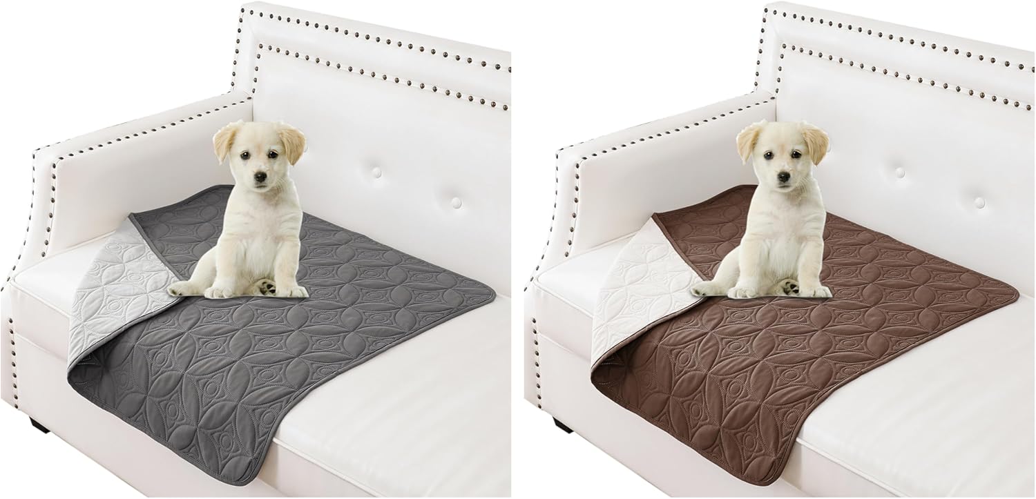 Waterproof Dog Blanket, Small Pet Couch Covers for Sofa, Chair Bed Furniture Protector Washable Reversible(30"x30",Lightgrey+Darkgrey and 30"x30", Chocolate+Cream)