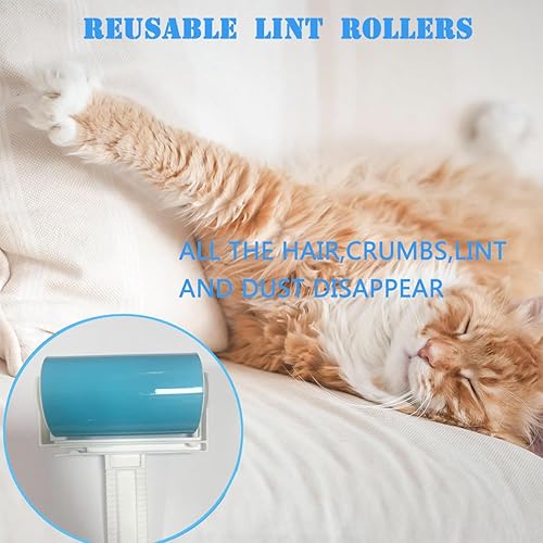 Miniatura 8 de Paquete de 4 rodillos de pelusa reutilizables, rodillo adhesivo lavable para eliminar pelusas para mascotas, incluye limpiador de tamaño mediomini