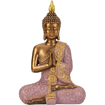 Geschenkestadl Buddha Figurine 29 cm Purple Gold Meditating Decoration Relaxation Rest Symbol Statue