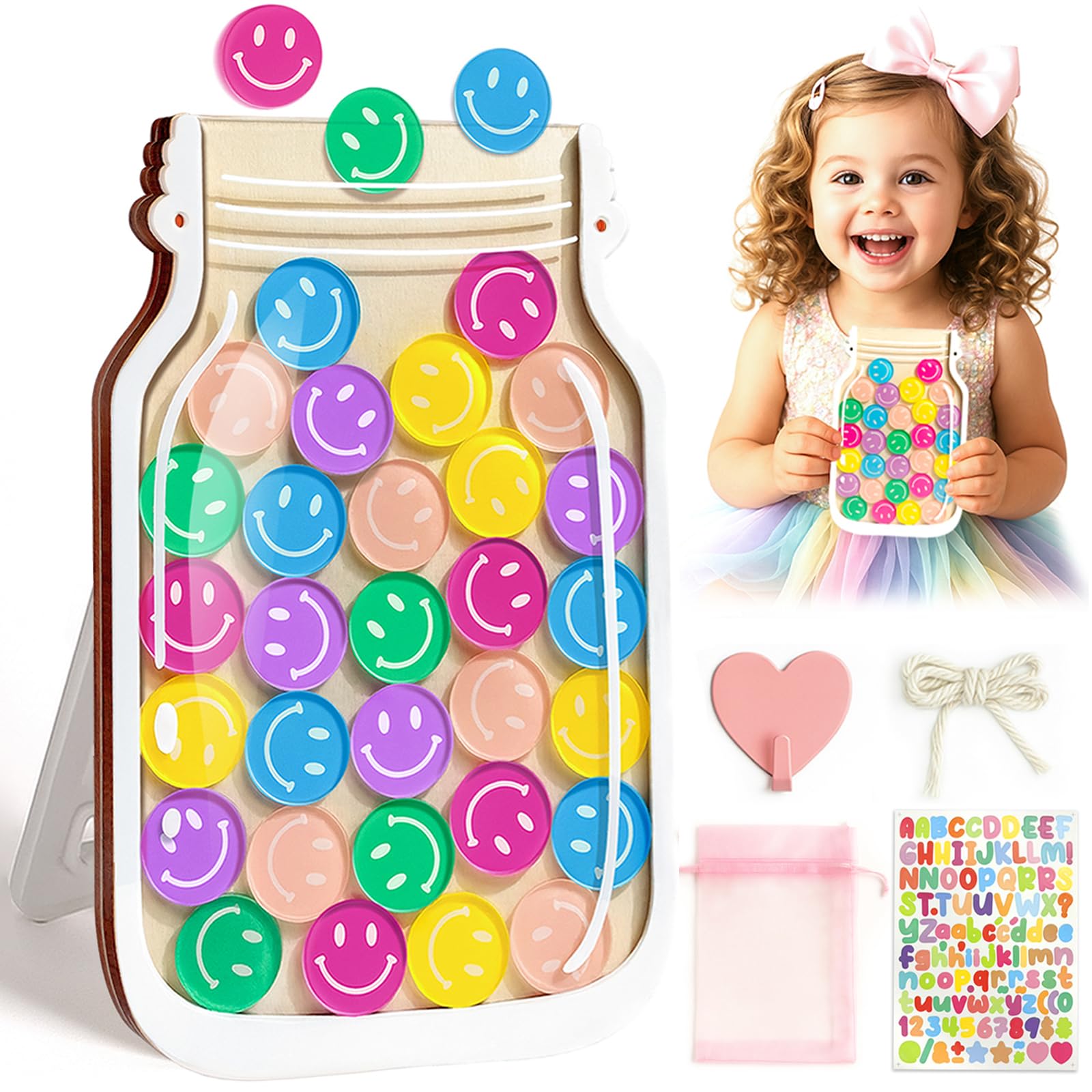 Magnetic Reward Jars for Kids - Smiley Tokens Reward Jar for Classroom 8" Star Jar Reward System Behavior Chart for Kids at Home Potty Training