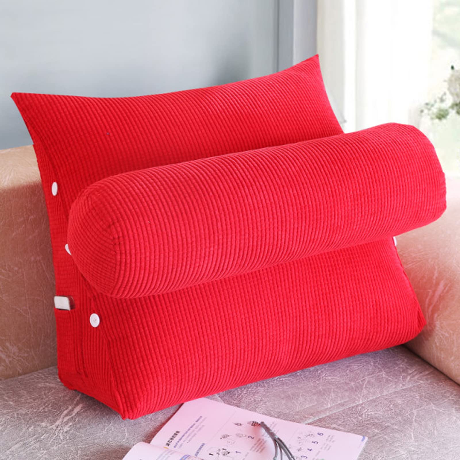 Almohada de lectura y TV, almohada de apoyo para la espalda, almohada de apoyo lumbar, almohadas de cuña grandes, cojines para cabecera de cama para leer, respaldo con funda extraíble 45 * 38 * 18 cm