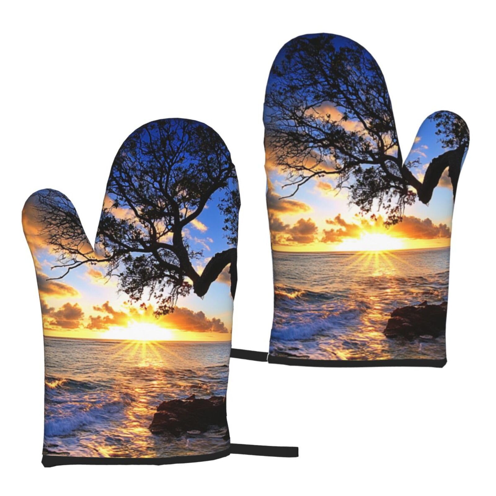 Beautiful Sunrise Printed Oven Mitts Sets 2 PCS Heat Resistant and Non-Slip Glove Potholder for Kitchen Cooking Baking Grilling