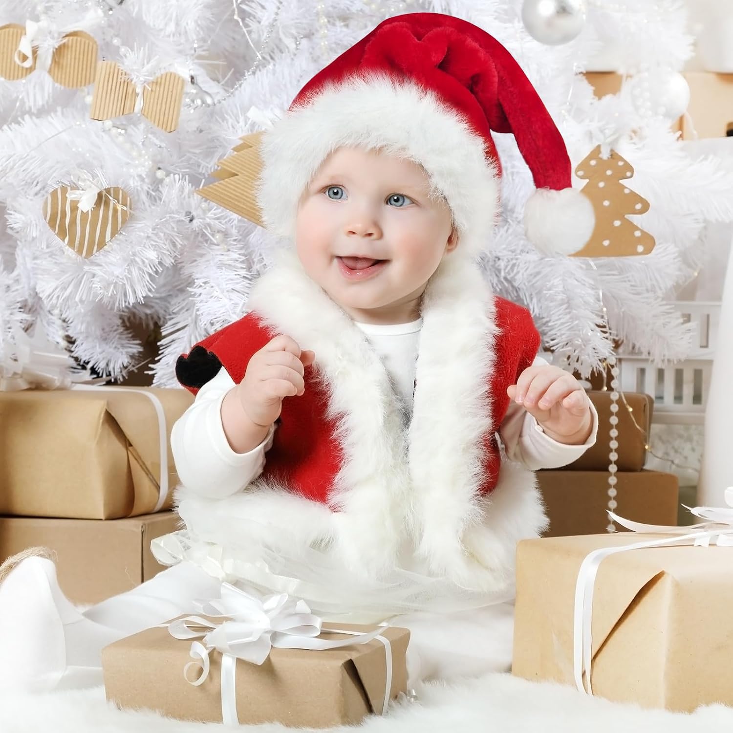 Haomaomao Santa Hat for Baby Christmas Hats Red Double Thicken Velvet Warm Comfort Holiday Unisex Xmas Hat for New Year Festive Festival Party