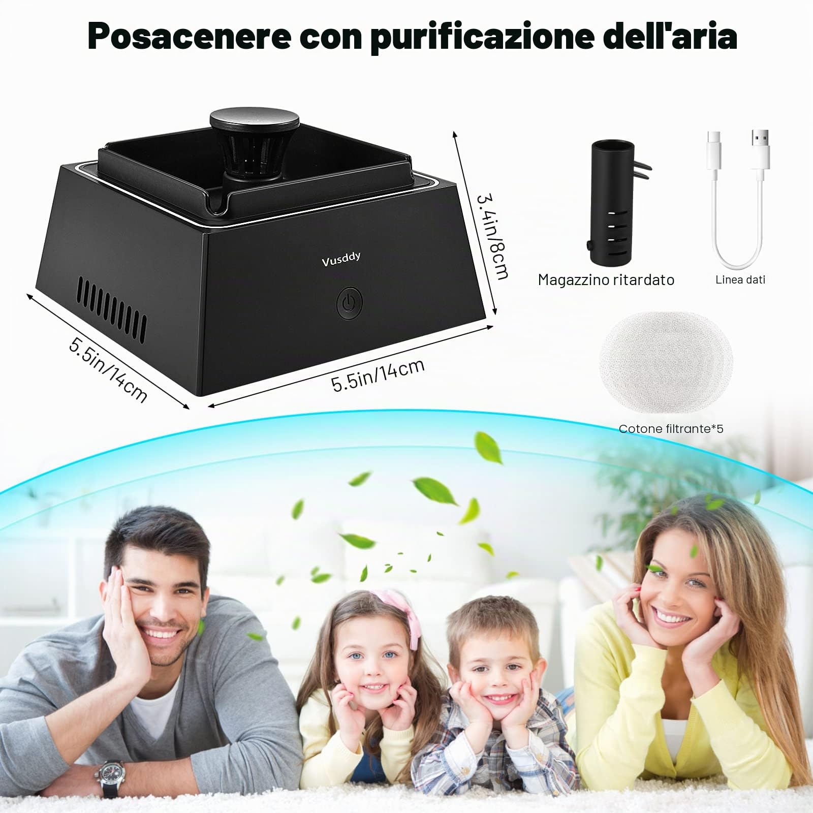 Posacenere Ad Aspirazione - Posacenere Senza Fumo 2 In 1 Con Purificatore D'aria - Posacenere Portatile Per La Pulizia Del Fumo Con Filtro Per Casa, Auto, Ufficio, Sigaretta Per Interni