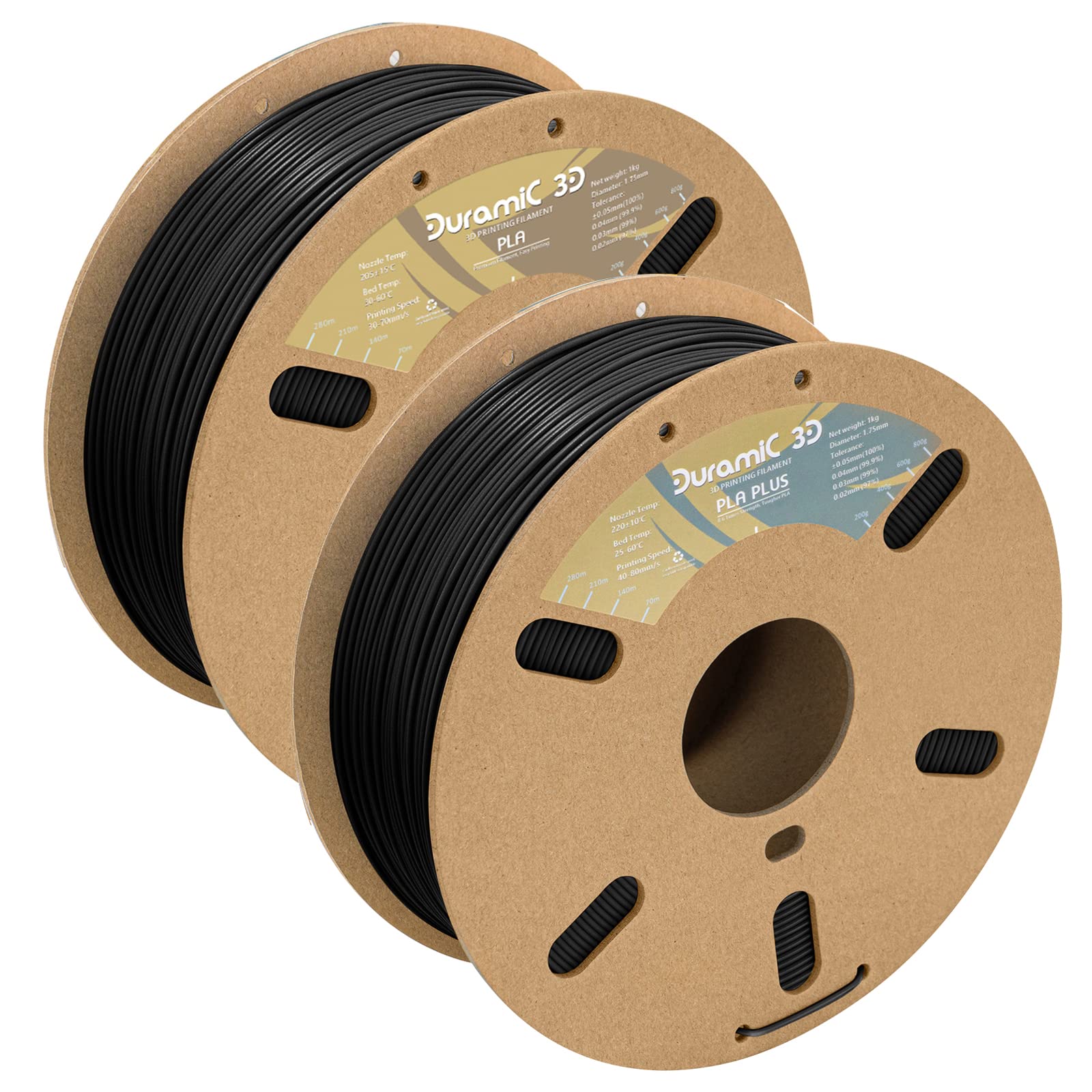 PLA Black and PLA Plus Black Bundle, Duramic 3D Printing Filament 1.75mm, Dimensional Accuracy +/- 0.05 mm