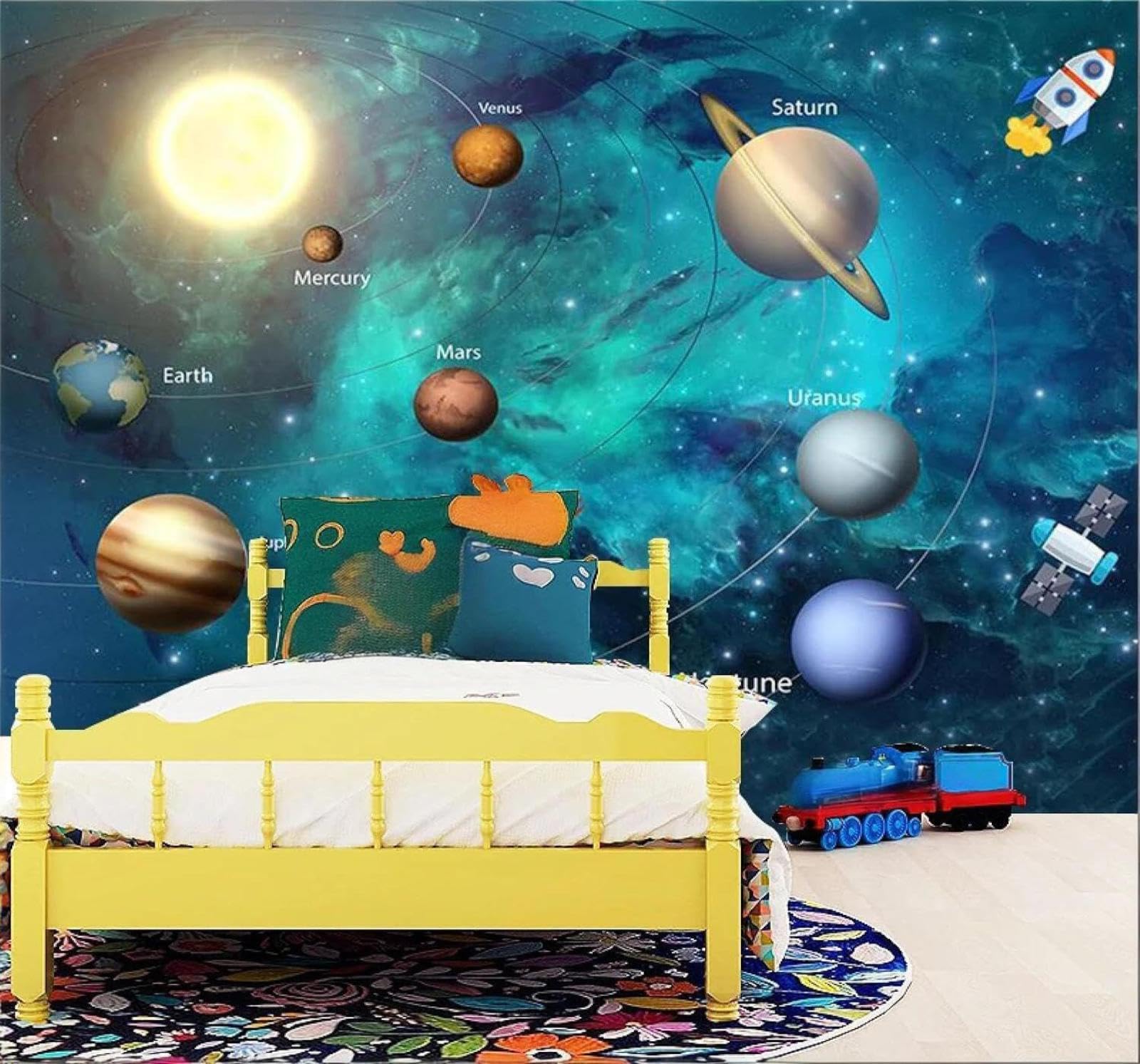 XLMING Cartoon Space Universe Starry Sky Planets 3D Wallpaper Luxury Home Dining Decor Paste Sofa Living Room The Wall for Bedroom Mural-200cm×140cm
