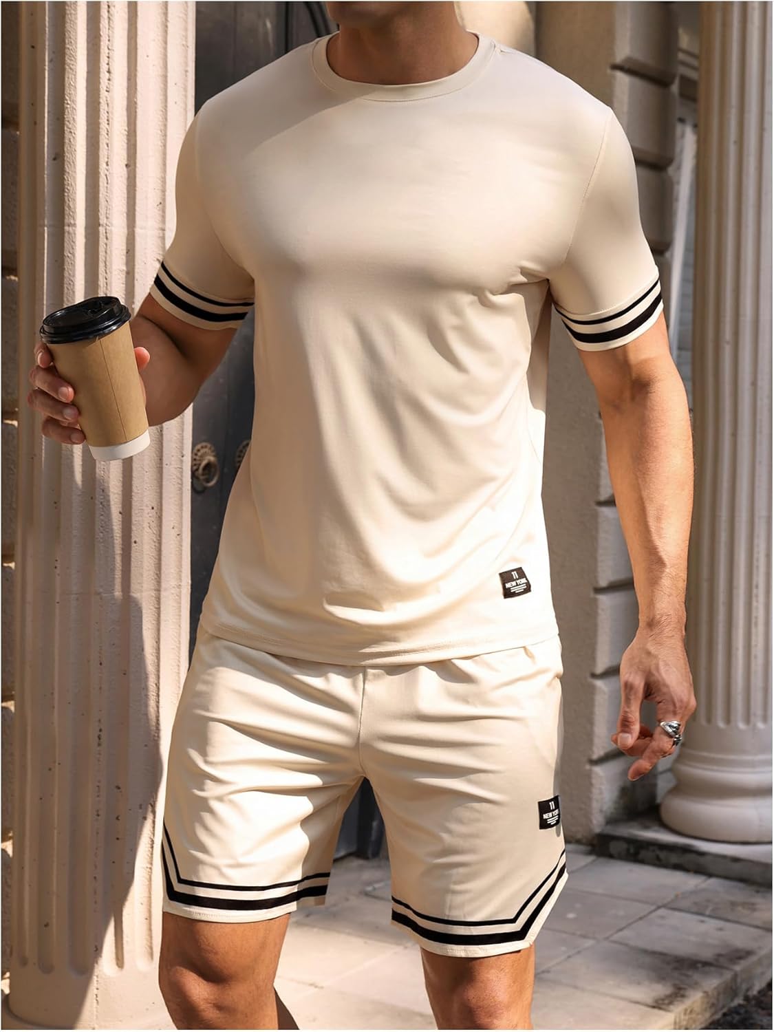 SOLY HUX Men's Tracksuit Short Sleeve Outfit 2 Piece T Shirt and Shorts Casual Summer Set - Image 7