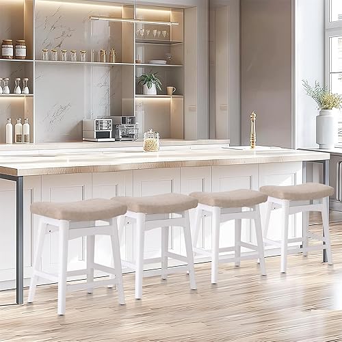 Sophia & William Juego de 4 taburetes de bar de altura de mostrador, modernos taburetes de bar de piel sintética sin respaldo con patas de madera