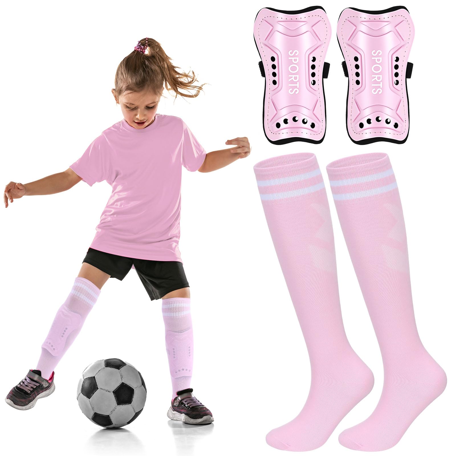 Photo 1 of Syhood Soccer Shin Guards with Socks, M Size, Light Pink