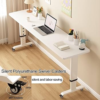 Height Adjustable Overbed Table with Wheels, Mobile Long