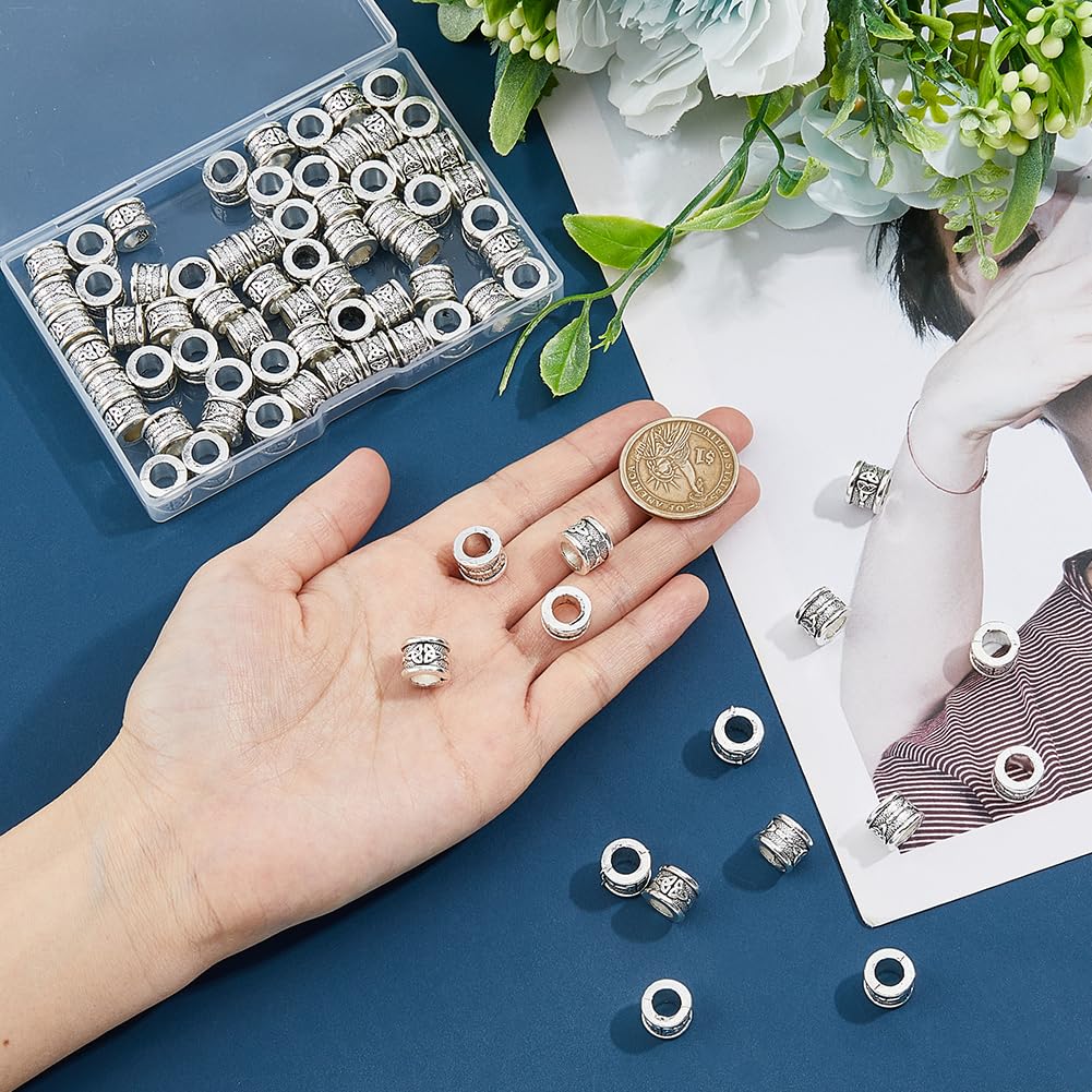 DICOSMETIC 76Pcs Tibetan Column Beads Large Hole Tube Spacer Beads Antique Silver Celtic Knot Beads Alloy European Beads for Jewelry Making Hole: 6.3mm - Image 3
