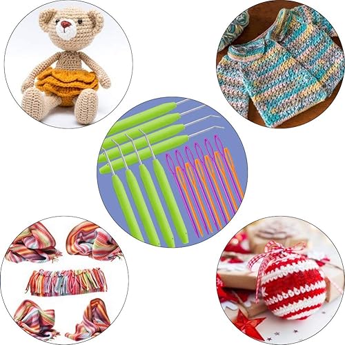 Miniatura 5 de WONVOC Loom - Juego de ganchos de punto, kit de gancho de aguja de ganchillo, 8 ganchos de telar de tejer verdes con 12 agujas de coser de plástico