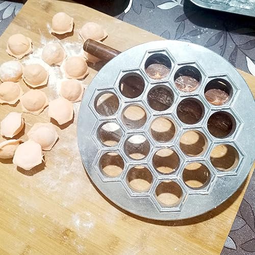 Miniatura 8 de CALLARON Moldes de Pelmeni de aluminio para bolas de masa hervida de metal de 19 agujeros, fabricante de bolas de masa rusa Pelmeni Maker Forma de