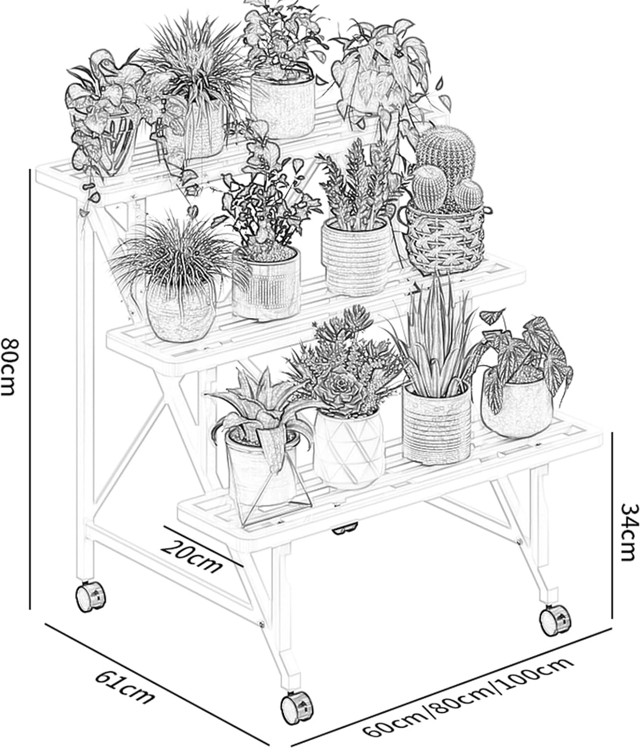 Plant-Racks Versatile Plant Stand - Rolling Iron Flower Rack for Indoor/Outdoor, 2/3-Layer Staircase Design for Potted Plants, Shelf for Patio, Balcony Living Room(White,3layers 100cm)