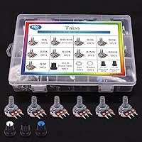 Vista 8 de Taiss 200 piezas de kit de potenciómetros con pomos giratorios, WH148 B1K 5K 10K 20K 50K 100K 250K 500K 1M ohm potenciómetros de tipo único